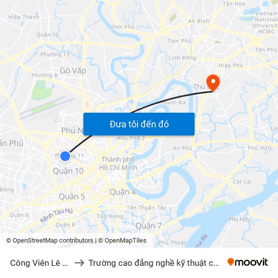 Công Viên Lê Thị Riêng to Trường cao đẳng nghề kỹ thuật công nghệ TP HCM map