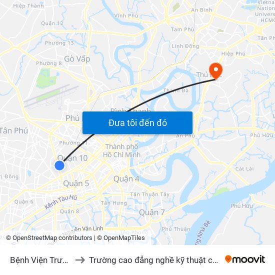 Bệnh Viện Trưng Vương to Trường cao đẳng nghề kỹ thuật công nghệ TP HCM map