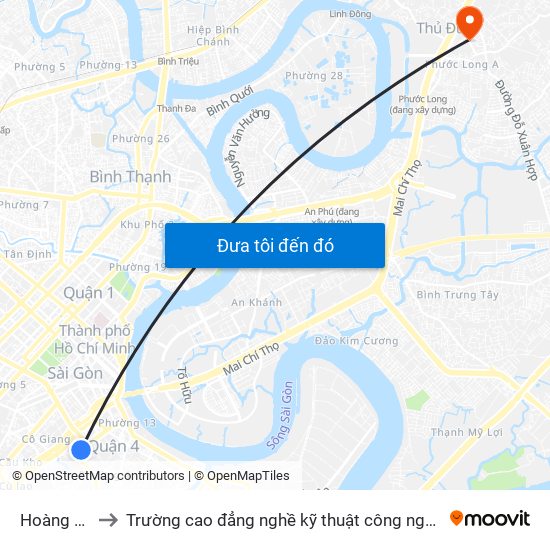 Hoàng Diệu to Trường cao đẳng nghề kỹ thuật công nghệ TP HCM map