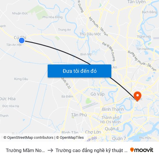 Trường Mầm Non Thị Trấn 3 to Trường cao đẳng nghề kỹ thuật công nghệ TP HCM map