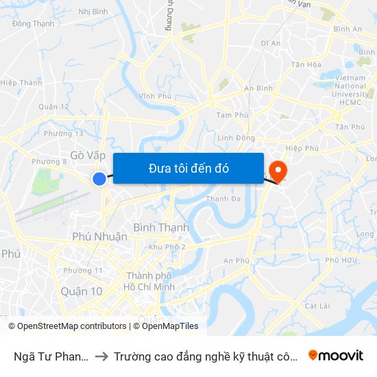 Ngã Tư Phan Văn Trị to Trường cao đẳng nghề kỹ thuật công nghệ TP HCM map