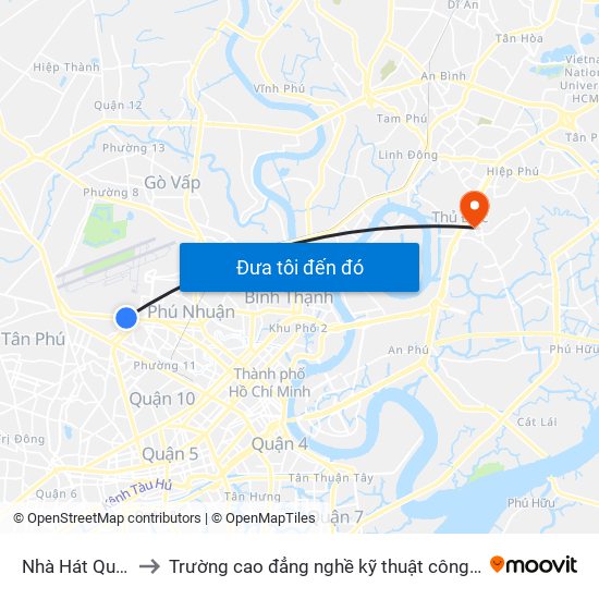 Nhà Hát Quân Đội to Trường cao đẳng nghề kỹ thuật công nghệ TP HCM map