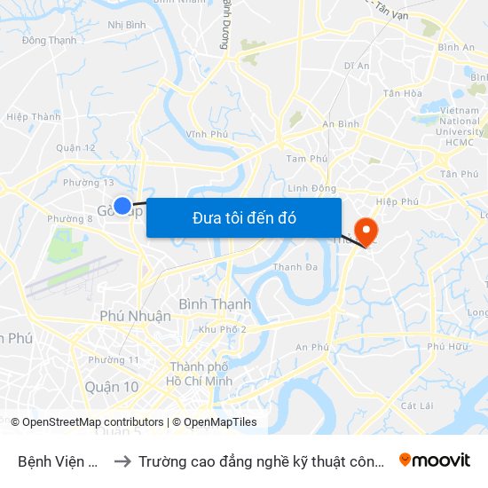 Bệnh Viện Gò Vấp to Trường cao đẳng nghề kỹ thuật công nghệ TP HCM map