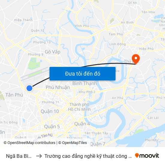 Ngã Ba Bình Giã to Trường cao đẳng nghề kỹ thuật công nghệ TP HCM map