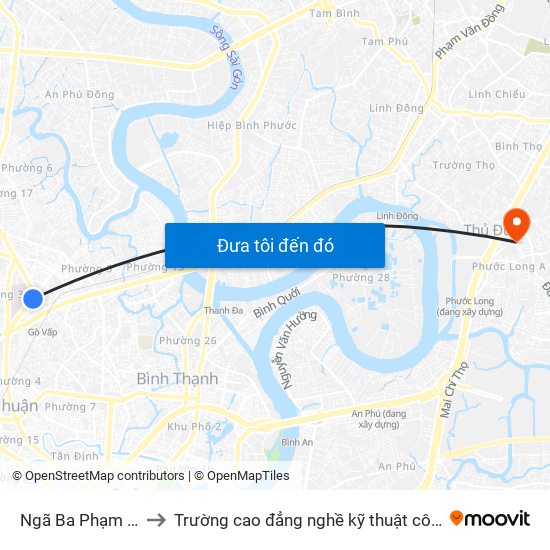 Ngã Ba Phạm Ngũ Lão to Trường cao đẳng nghề kỹ thuật công nghệ TP HCM map