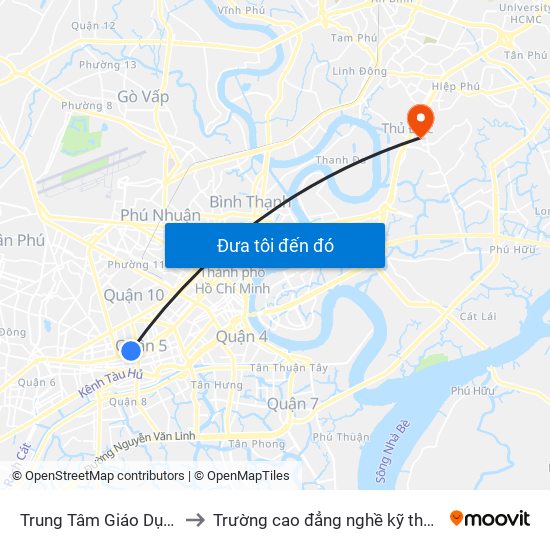 Trung Tâm Giáo Dục Thường Xuyên to Trường cao đẳng nghề kỹ thuật công nghệ TP HCM map