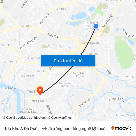 Ktx Khu A Đh Quốc Gia Tphcm to Trường cao đẳng nghề kỹ thuật công nghệ TP HCM map