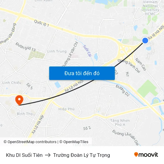 Khu Dl Suối Tiên to Trường Đoàn Lý Tự Trọng map