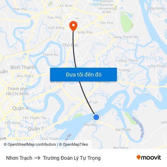 Nhơn Trạch to Trường Đoàn Lý Tự Trọng map