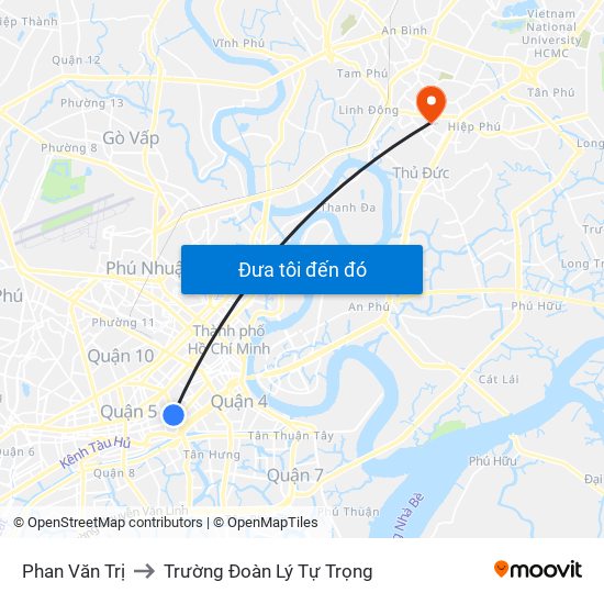 Phan Văn Trị to Trường Đoàn Lý Tự Trọng map