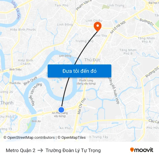 Metro Quận 2 to Trường Đoàn Lý Tự Trọng map