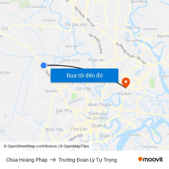 Chùa Hoàng Pháp to Trường Đoàn Lý Tự Trọng map