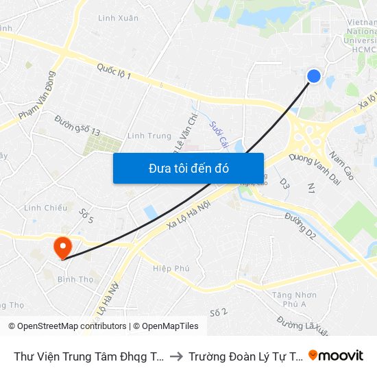 Thư Viện Trung Tâm Đhqg Tphcm to Trường Đoàn Lý Tự Trọng map