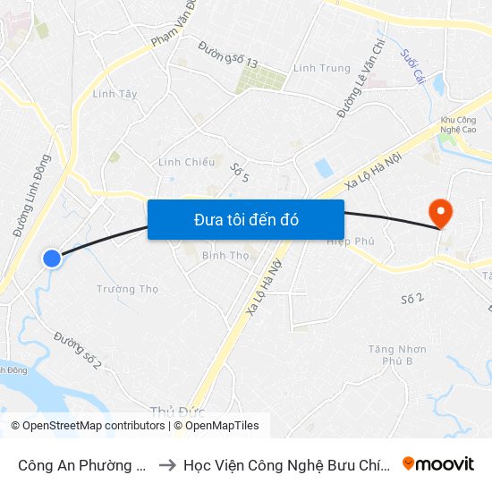 Công An Phường Linh Đông to Học Viện Công Nghệ Bưu Chính Viễn Thông map