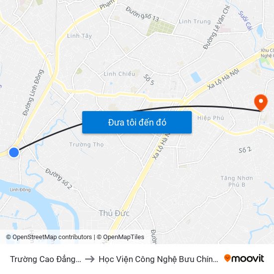 Trường Cao Đẳng Vinatex to Học Viện Công Nghệ Bưu Chính Viễn Thông map