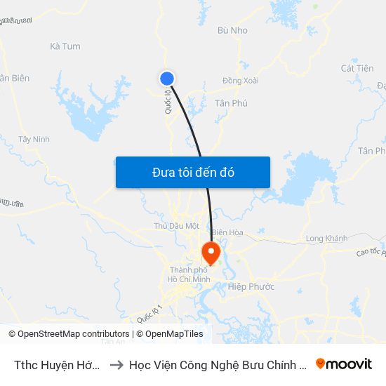 Tthc Huyện Hớn Quản to Học Viện Công Nghệ Bưu Chính Viễn Thông map