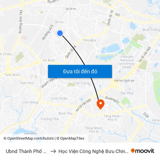 Ubnd Thành Phố Dĩ An (Đi) to Học Viện Công Nghệ Bưu Chính Viễn Thông map