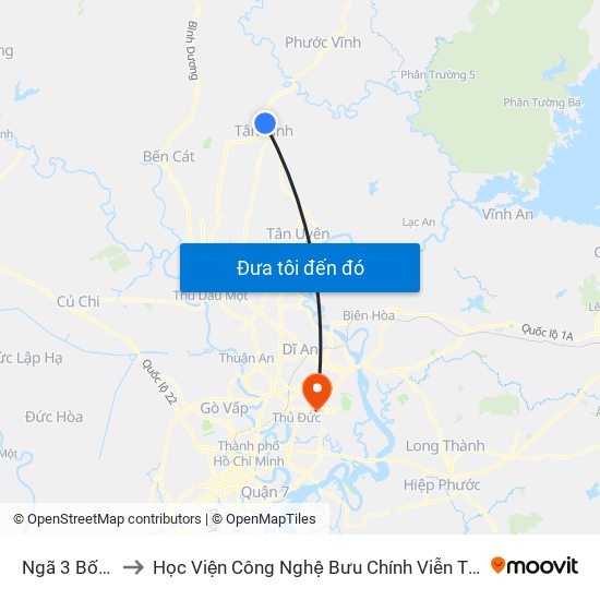 Ngã 3 Bố Lá to Học Viện Công Nghệ Bưu Chính Viễn Thông map