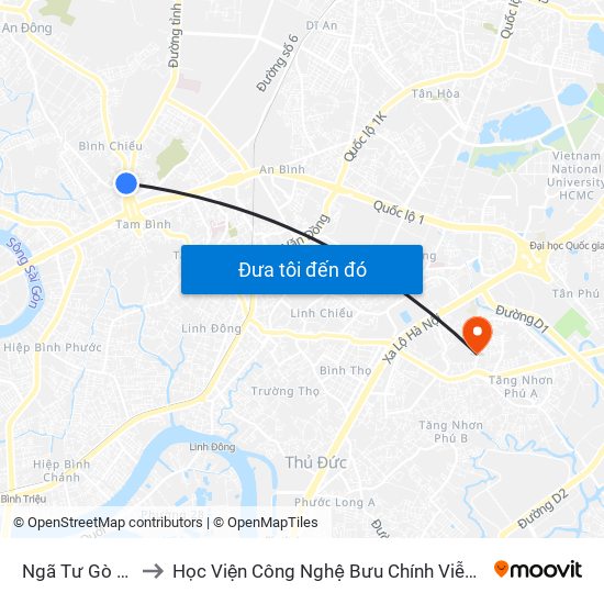 Ngã Tư Gò Dưa to Học Viện Công Nghệ Bưu Chính Viễn Thông map