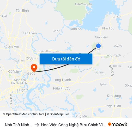 Nhà Thờ Ninh Phát to Học Viện Công Nghệ Bưu Chính Viễn Thông map