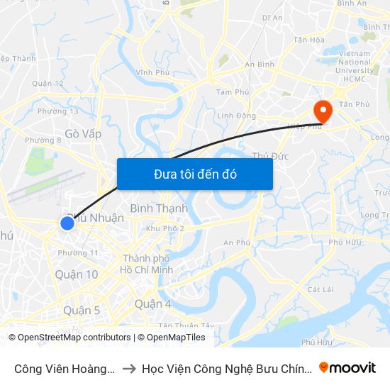 Công Viên Hoàng Văn Thụ to Học Viện Công Nghệ Bưu Chính Viễn Thông map