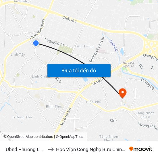 Ubnd Phường Linh Trung to Học Viện Công Nghệ Bưu Chính Viễn Thông map