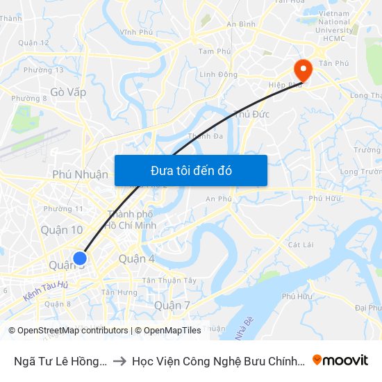 Ngã Tư Lê Hồng Phong to Học Viện Công Nghệ Bưu Chính Viễn Thông map