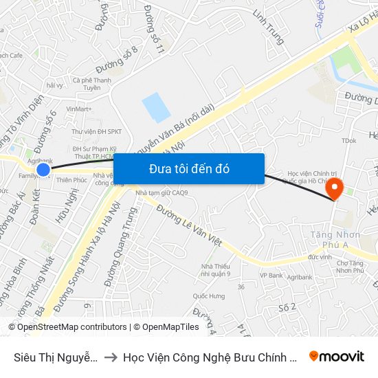 Siêu Thị Nguyễn Kim to Học Viện Công Nghệ Bưu Chính Viễn Thông map