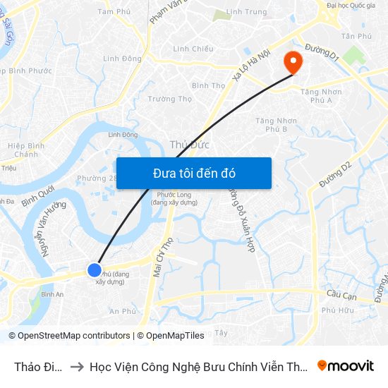 Thảo Điền to Học Viện Công Nghệ Bưu Chính Viễn Thông map