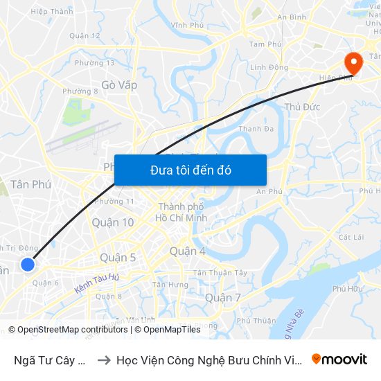 Ngã Tư Cây Da Sà to Học Viện Công Nghệ Bưu Chính Viễn Thông map