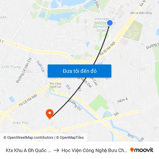 Ktx Khu A Đh Quốc Gia Tphcm to Học Viện Công Nghệ Bưu Chính Viễn Thông map