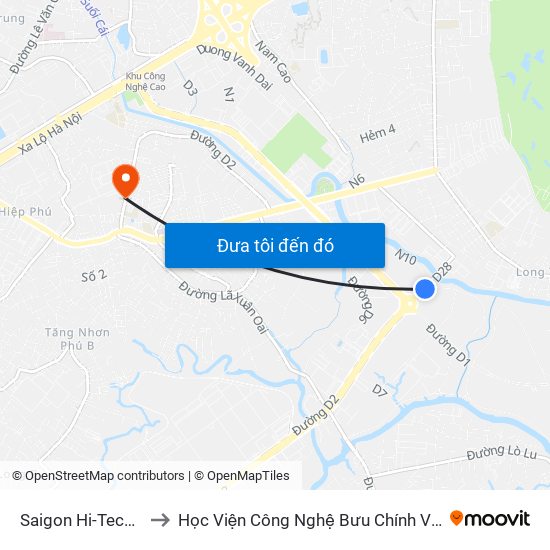 Saigon Hi-Tech Park to Học Viện Công Nghệ Bưu Chính Viễn Thông map