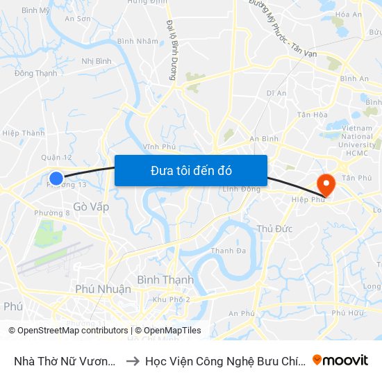 Nhà Thờ Nữ Vương Hòa Bình to Học Viện Công Nghệ Bưu Chính Viễn Thông map