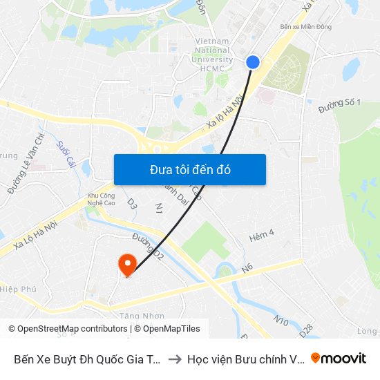 Bến Xe Buýt Đh Quốc Gia Tphcm (Mới) to Học viện Bưu chính Viễn thông map