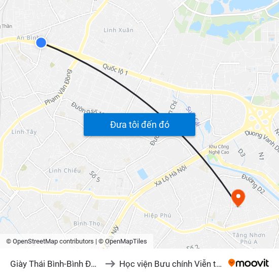 Giày Thái Bình-Bình Đường to Học viện Bưu chính Viễn thông map