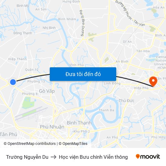 Trường Nguyễn Du to Học viện Bưu chính Viễn thông map