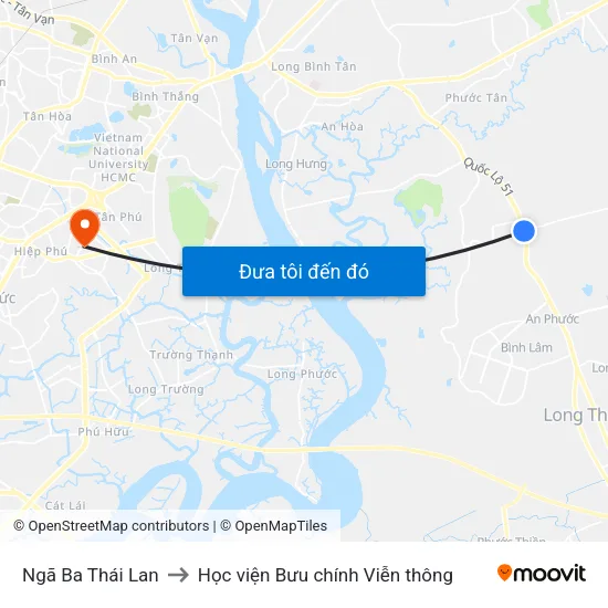 Ngã Ba Thái Lan to Học viện Bưu chính Viễn thông map