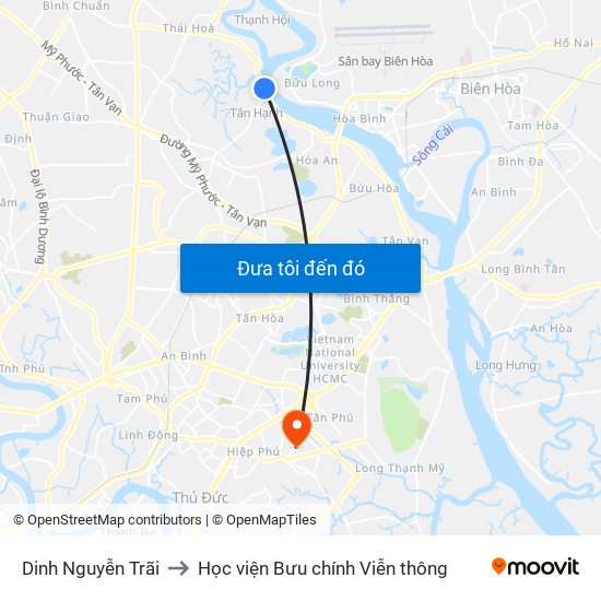 Dinh Nguyễn Trãi to Học viện Bưu chính Viễn thông map