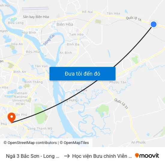 Ngã 3 Bắc Sơn - Long Thành to Học viện Bưu chính Viễn thông map