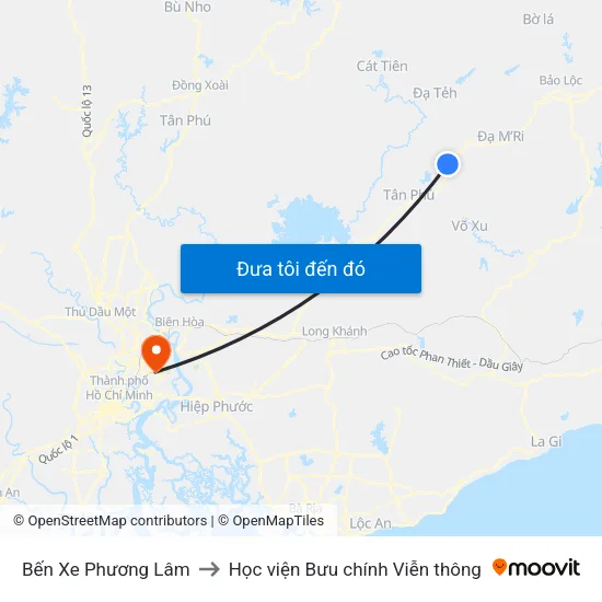 Bến Xe Phương Lâm to Học viện Bưu chính Viễn thông map