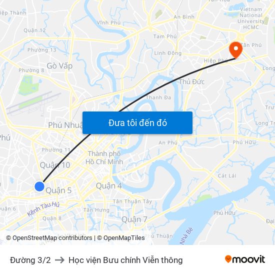 Đường 3/2 to Học viện Bưu chính Viễn thông map