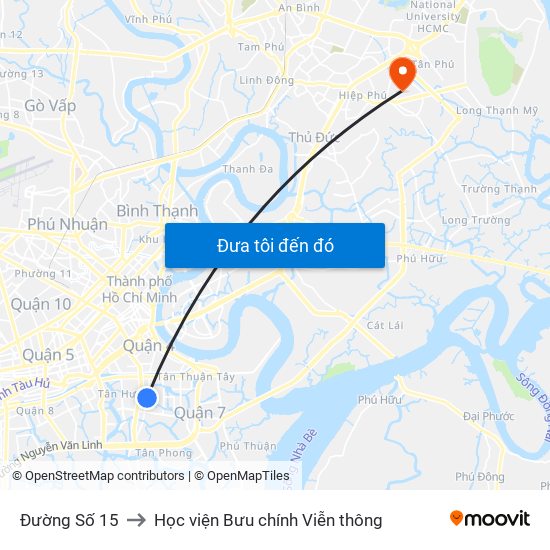 Đường Số 15 to Học viện Bưu chính Viễn thông map