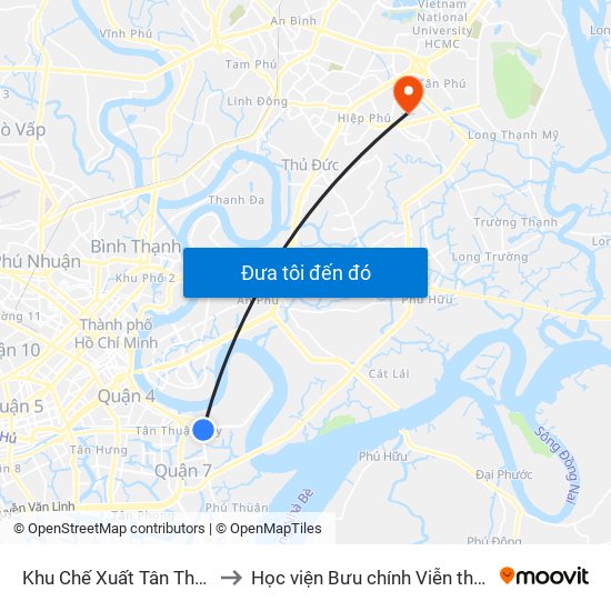 Khu Chế Xuất Tân Thuận to Học viện Bưu chính Viễn thông map