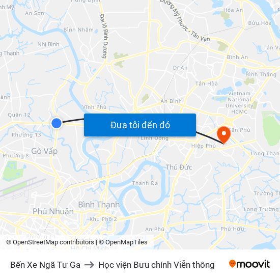 Bến Xe Ngã Tư Ga to Học viện Bưu chính Viễn thông map