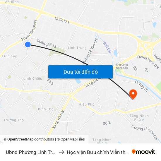 Ubnd Phường Linh Trung to Học viện Bưu chính Viễn thông map