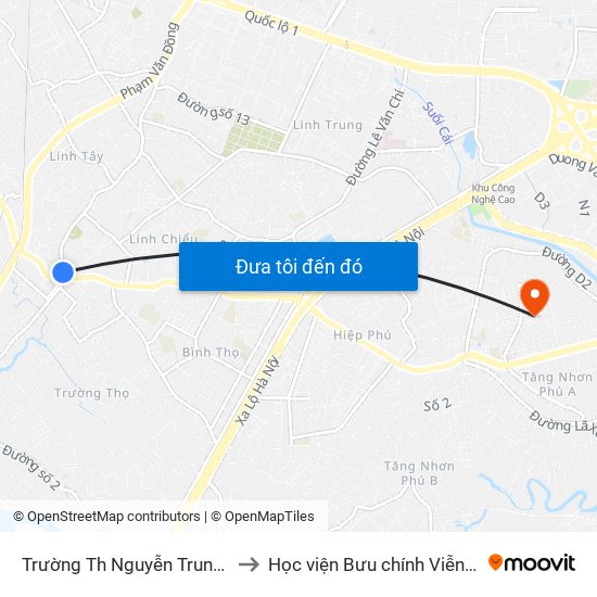 Trường Th Nguyễn Trung Trực to Học viện Bưu chính Viễn thông map