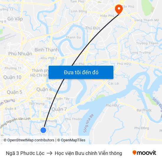 Ngã 3 Phước Lộc to Học viện Bưu chính Viễn thông map