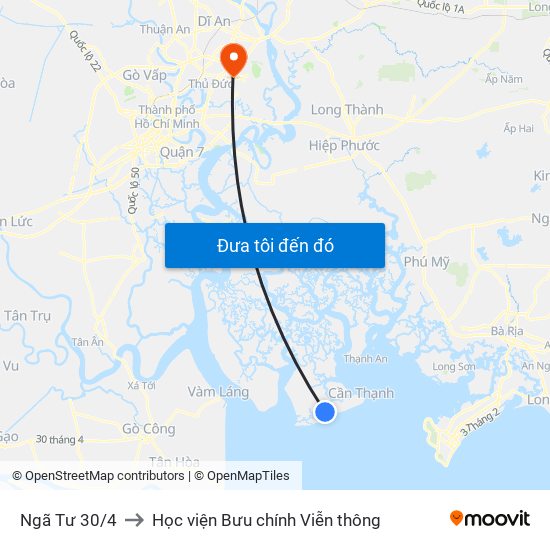 Ngã Tư 30/4 to Học viện Bưu chính Viễn thông map