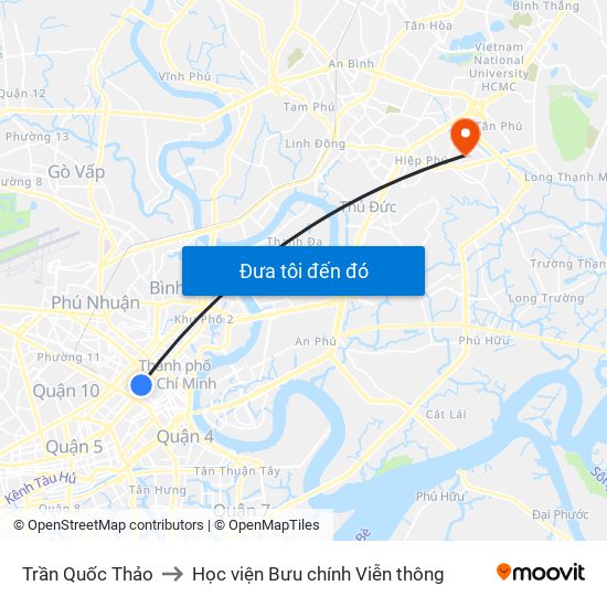 Trần Quốc Thảo to Học viện Bưu chính Viễn thông map