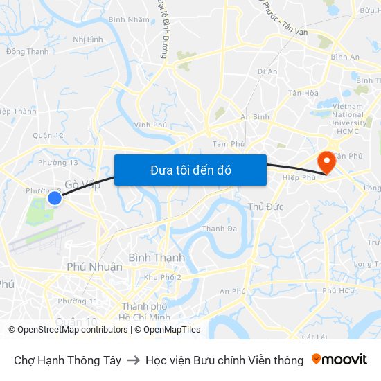 Chợ Hạnh Thông Tây to Học viện Bưu chính Viễn thông map